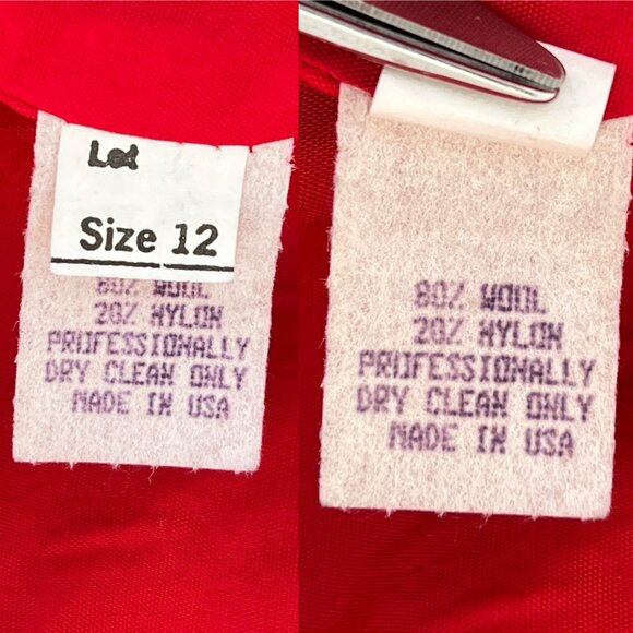 Vintage 80s Women's Red Wool Pea Coat Black Velvet Collar with Epaulets Size 12 - Picture 6 of 16